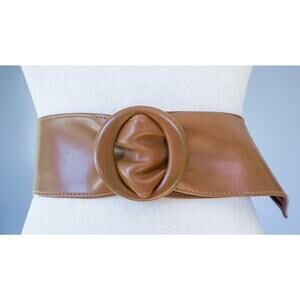 Vintage 80s Wide Faux Leather Waist Cincher Belt Buckle Retro Mob Wife Statement